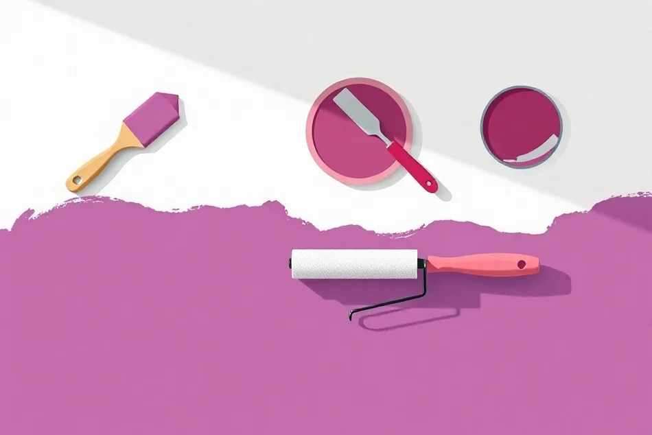 Outils de peinture disposés dans l'ordre des étapes du chantier