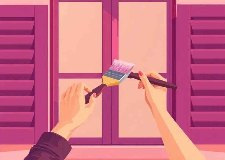 Mise en peinture au pinceau de volets et d'encadrements en bois