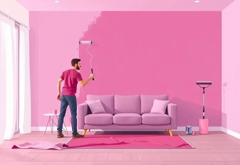 Peintre appliquant la peinture au rouleau sur un mur de salon